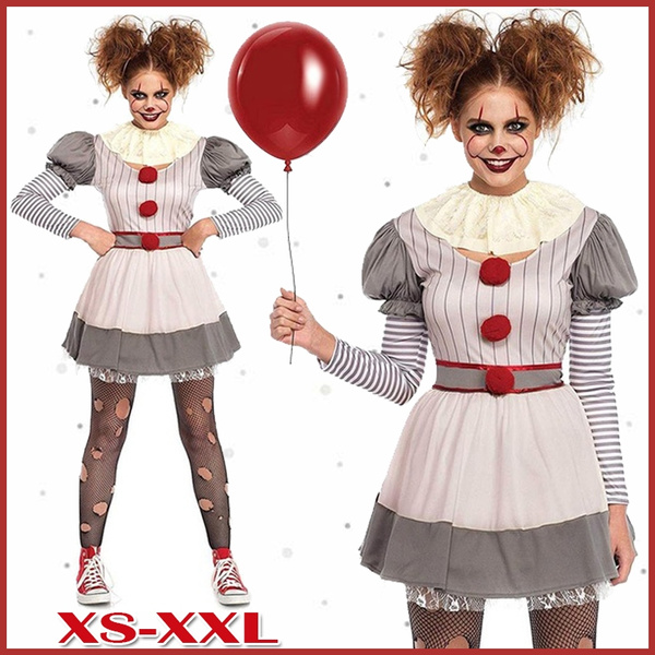 NEW Women Halloween Horror Creepy Clown Cosplay Costume Adult Pennywise ...