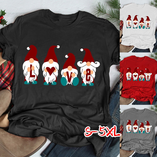 Christmas Gnome Shirt O-neck Short Sleeve Cotton Holiday Shirt | Wish