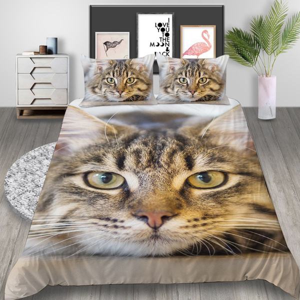 100% Polyester Duvet Cover with Pillowcases 3D Digital Cat Pattern ...