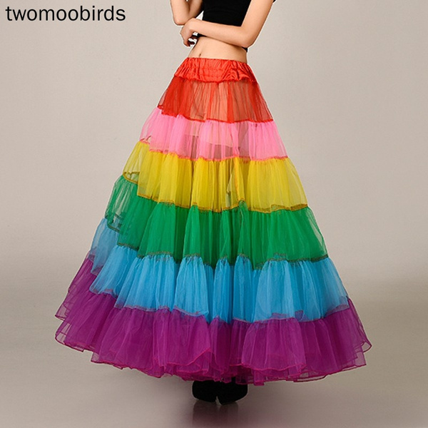 Fashion Colorful Long Skirt A Line Crinoline Underskirt Petticoats For