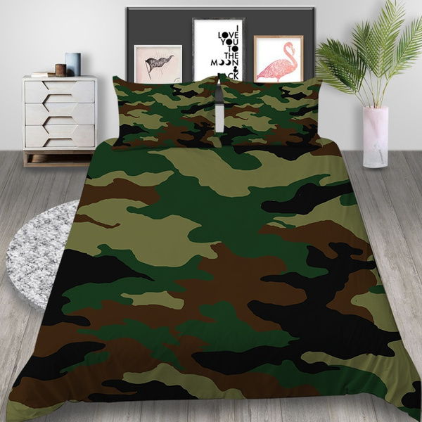 Military Green Camouflage Patterns Bedding Set King Size Newly Fashion Bedclothes For Birthday Gift Hot 3pcs Suit Wish Military Green Camouflage Patterns, King Size Camo Bed Sets