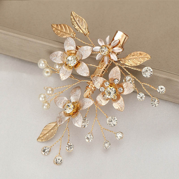 Gold Flowers Leaves Hairp Clip Bride Wedding Hair Accessories Alloy ...