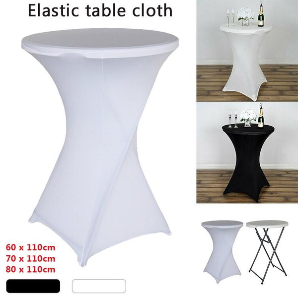 4 Pack 23x43 Black Cocktail Spandex Stretch Round Tablecloth Table Cover for Weddings Bars Party
