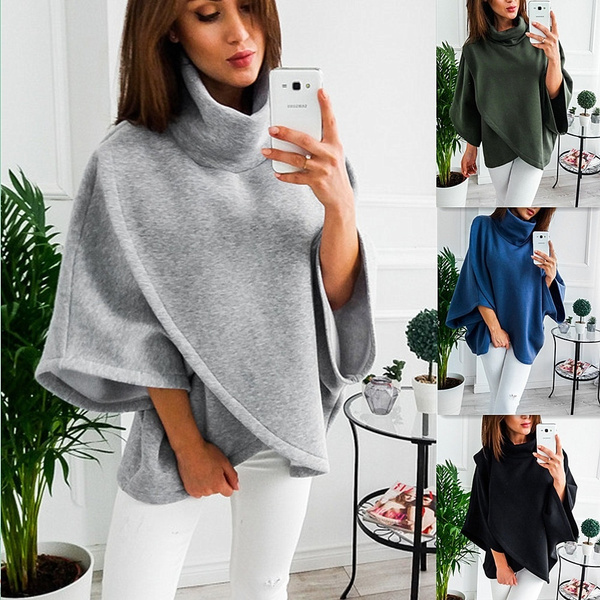 4 Colors Stylish Loose Batwing Wool Poncho Winter Warm Coat Jacket ...