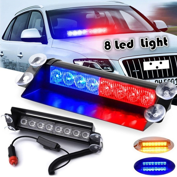 Car LED Strobe Flash Light 12V 8 LED Car Red/Blue Emergency Flashing Lamp New 