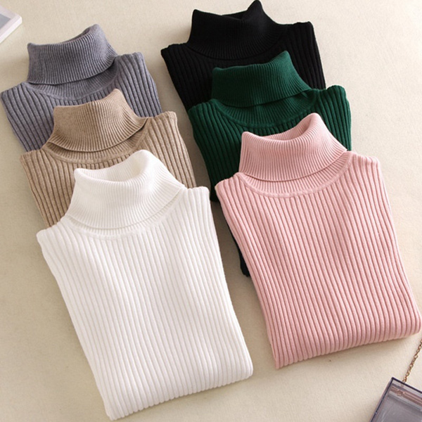 On Sale 2019 Autumn Winter Women Knitted Turtleneck Sweater Casual