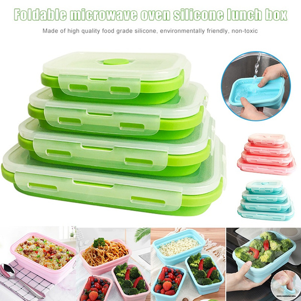 4pcs Collapsible Containers Silicone Food Storage Microwave Fridge Lunch Box