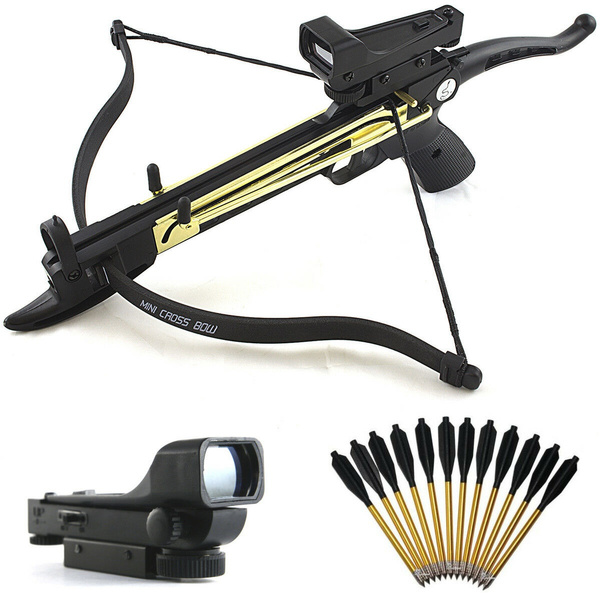 MINI 80 LB SELF COCKING PISTOL GUN CROSSBOW W/ 15 ALUMINUM BOLTS & RED DOT  SCOPE For Hunting Fishing Outdoors Survival Camping