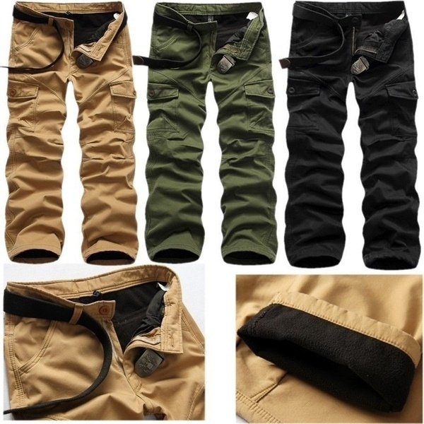 Men's Warm Cotton Fleece Lined Cargo Combat Work Pockets Long Pants Trousers Lot 