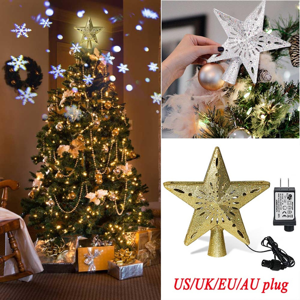 Christmas Tree Topper Lighted Star Toppers Led Snow Flake Projector Lights For Decoration Xmas Home Decor Wish - Home Goods Christmas Tree Decorations Uk