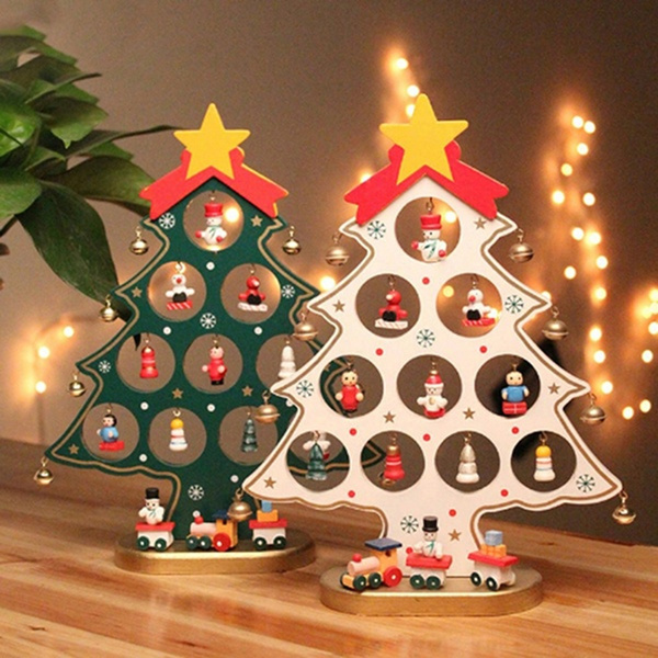 DIY Wooden Christmas Ornaments Table Desk Decoration Festival Party Xmas Tree 