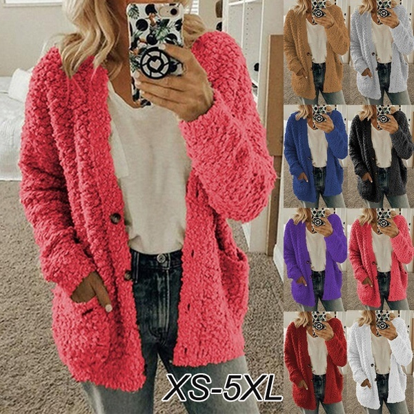 Plus Size Loose Winter Solid Fluffy Sweater Hooded Pullover Outwear Womens Fleece Button Coat Tops Plus Size Loose Winter Solid Fluffy Sweater Hooded Pullover Outwear Womens Fleece Button Coat Tops