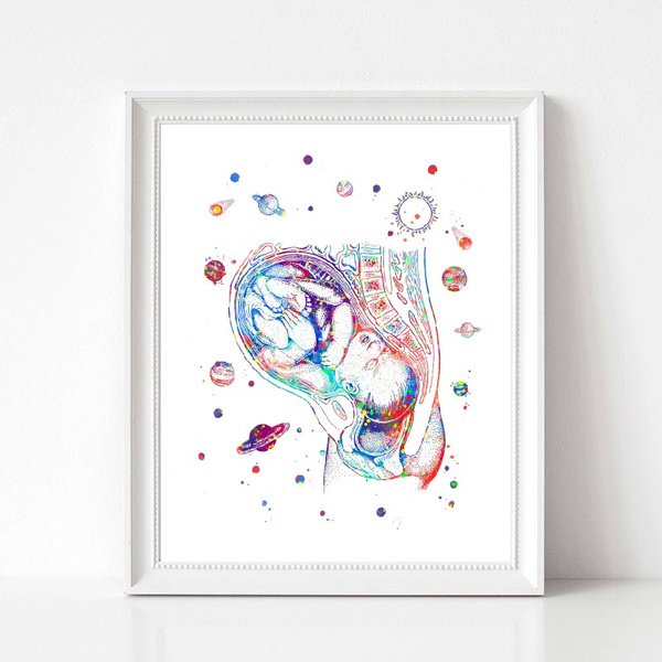 Pregnancy Womb Watercolor Gynecology Wall Art Canvas Painting Anatomy ...