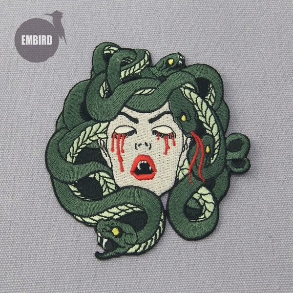 Embird patch Embroidered iron on patches pack The Bleeding Medusa  ceo-friendly large patches for jackets patch