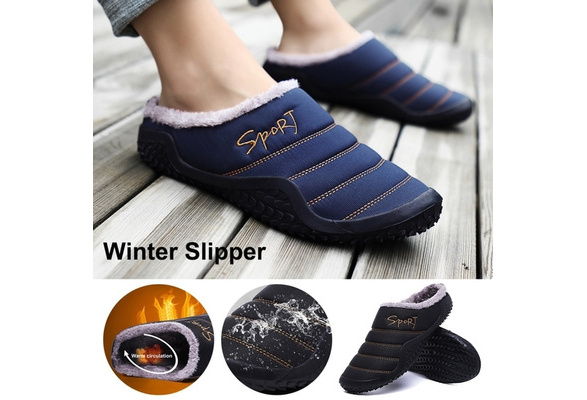 Panpany Unisex Waterproof Slippers Clogs Home Warm Shoes Winter Furry Wide Fit Slippers Indoor and Outdoor Garden Shoes 