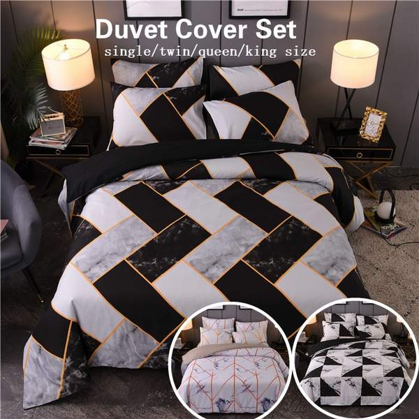 3pcs Marble Printed Comforter Cover Bedding Set Pillowcase Queen King Size 2020 
