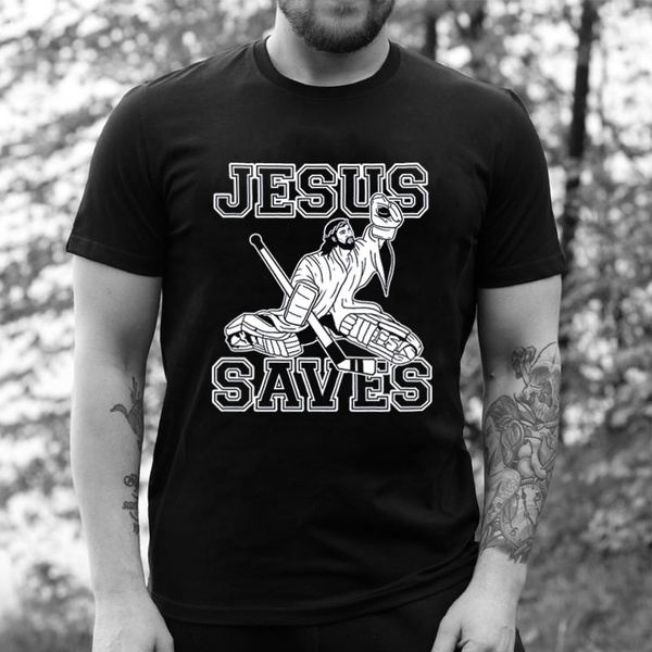 Funny Hockey T Shirt Jesus Saves Hockey T-shirt Funny 