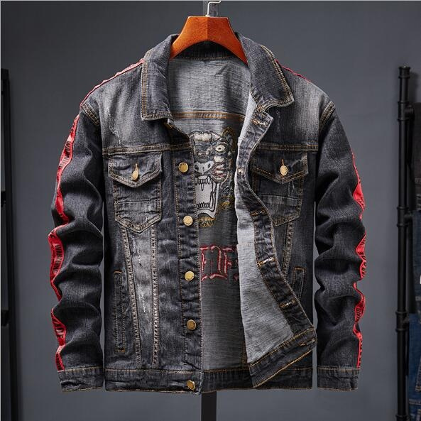 Men Fashion Casual Denim Jackets Tiger Head Embroidery Jeans Jackets ...