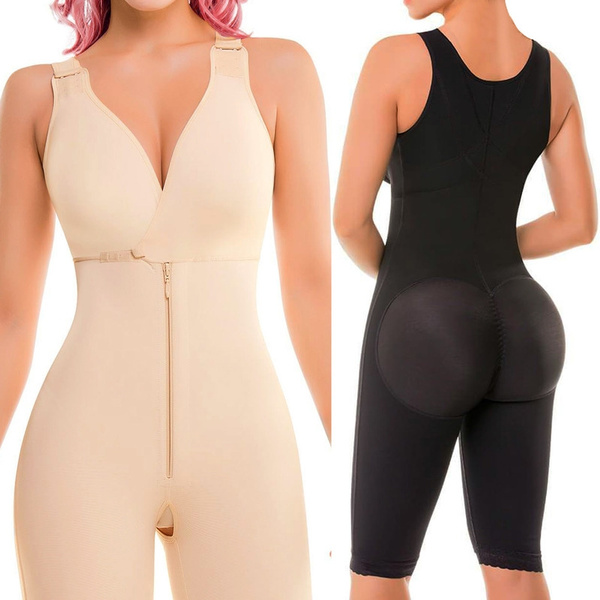 Womens Plus Size Full Body Shaper Postpartum Compression Shapewear Zipper  Corset Fajas Colombianas Bodysuit with Bra