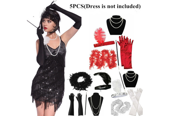 5Pcs Set Flapper Fancy 20s Dress Accessories Charleston Gangster Gatsby Costume 