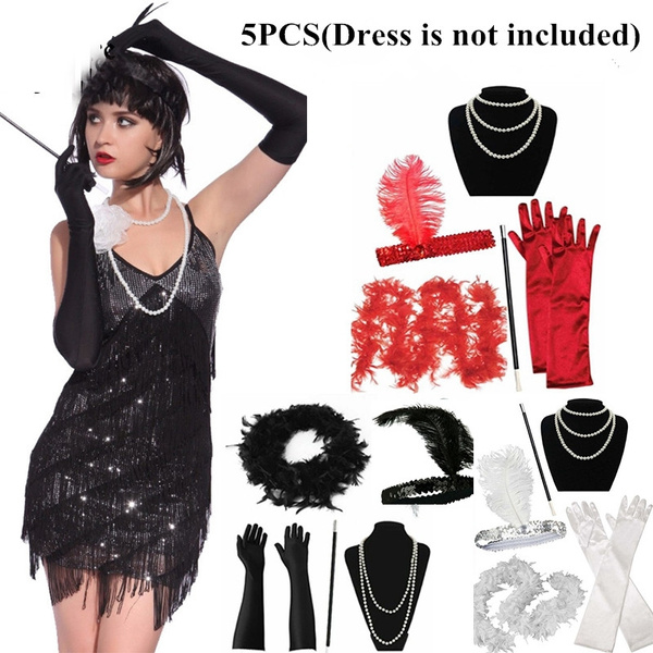 Halloween Flapper Girl Fancy Dress Accessories 5 PCS Set Charleston Gangster Gatsby Girl Costume Kit Dress Is Not Included Wish