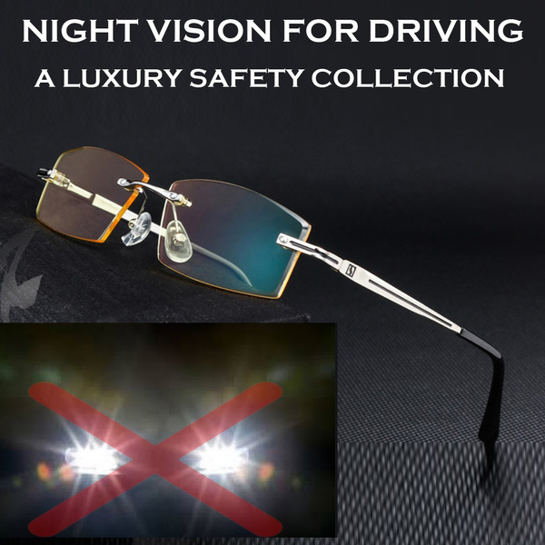 Classic Rimless Gold Frame real Night Vision Glasses For Driving Anti-glare  Day and Night Driving Glasses