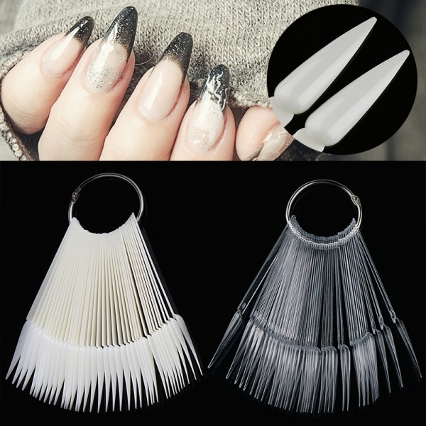 40pcs Sharp Long Nail Art False Tips Color Display Board Practice Card Salon Wish