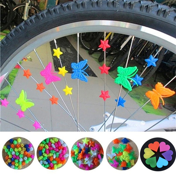 4 Bags Multicoloured Bike Accessories Decoration for Kids Luminous Beads Star Heart Butterfly Fish Plastic Bicycle Spoke Decorations for Girl Kid Adult 144 Pieces Bike Wheel Spoke Decoration Clip 
