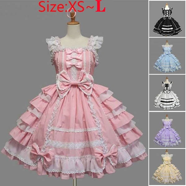 Women Alice Lolita Angel Pink Cotton Princess Dress Court-Style ...