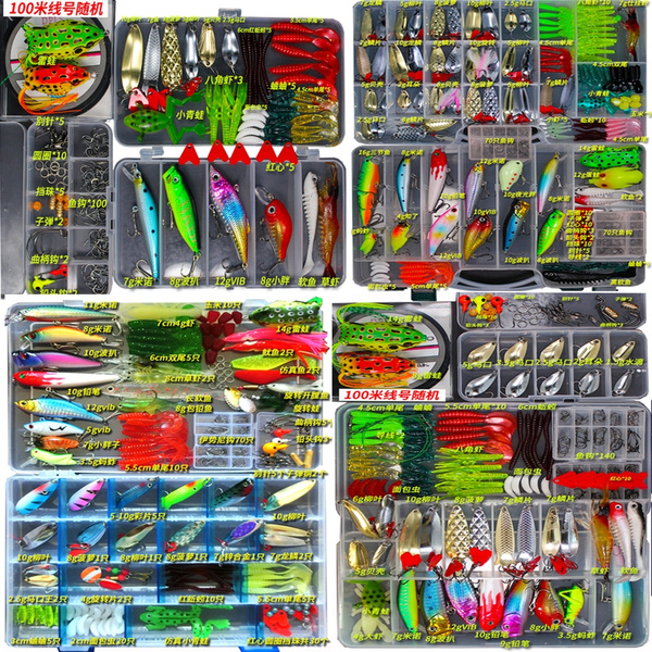 Wholse Fishing Lure Set Kit Soft and Hard Lure Baits Tackle Set Bionic Bass  Trout Salmon Minnow Popper Crank Rattlin Pencil Plastic Topwater Frogs Lure  Metal Lures Spinner and fishing hooks