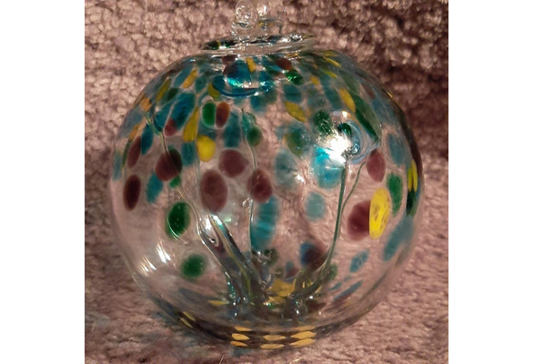 1 Hanging Glass Ball 4" Diameter Green & Aqua Tree Witch Ball HB28 