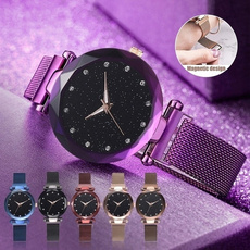 New Luxury Starry Sky Women Watches Rose Gold Bracelet Rhinestones Quartz Ladies Watch Thin Steel Female Wristwatch