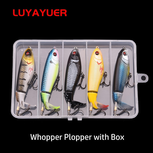 Sougayilang Fishing Lure Whopper plopper with Floating Rotating Tail Topwater Bait Freshwater Saltwater Lures for Carp Bass Pike 