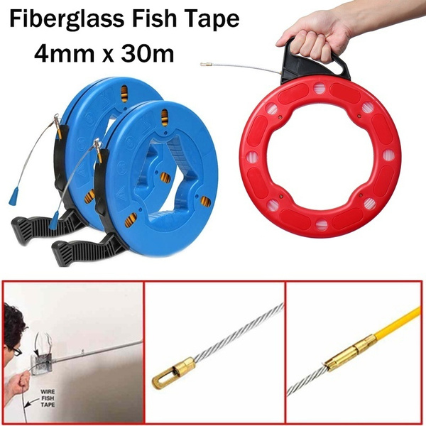 4mm X 30m Fiberglass Fish Tape Reel Puller Conduit Duct Rodder Pulling Wire  Cable Line Rope Grip Threader Tool