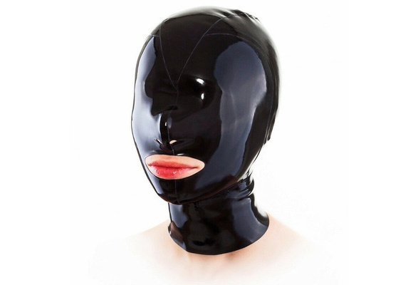 Latex Hood with Golden Wig Back Zipper Rubber Mask for Catsuit Club Wear Costume 