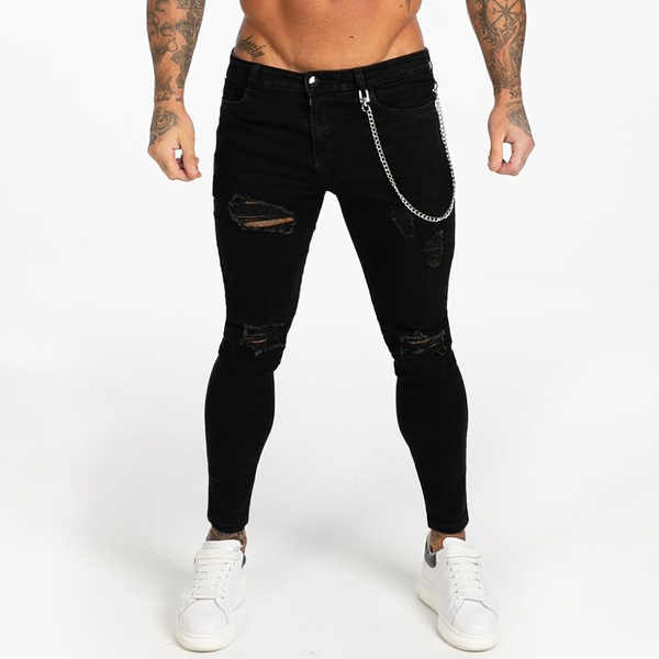Black Skinny Ripped Jeans For Men Super Spray on Ankle Tight Waist Fashion Streetwear Pants Male | Wish