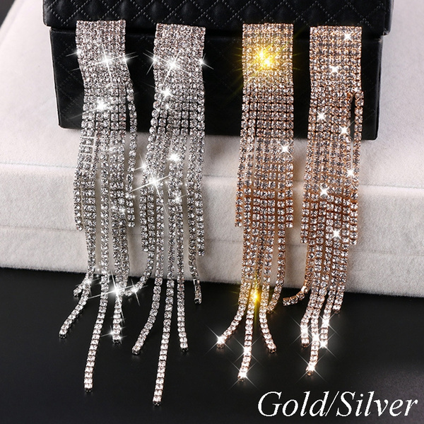 Teardrop Crystal Chandelier Earrings Long Tassels Dangle Earrings Sparkling  Rhinestone Ladies Gifts Statement Earrings Bridal Wedding Jewelry (Gold) |  Fruugo NO