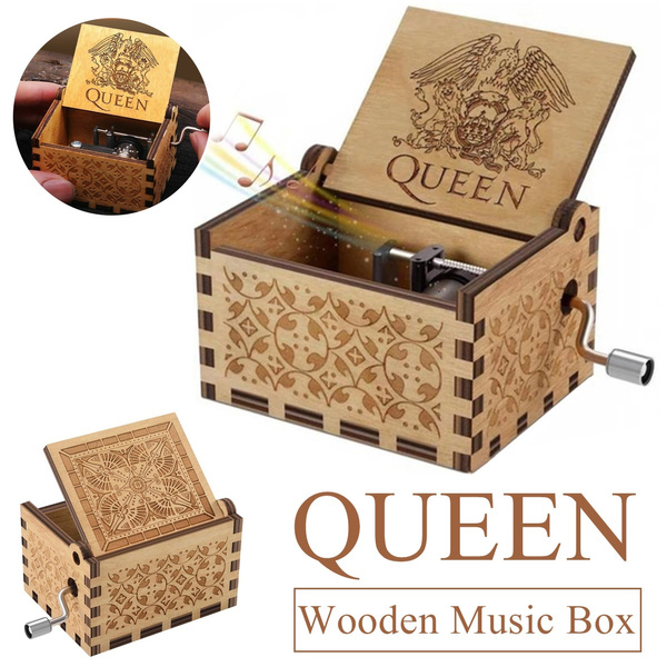 Music Box Wooden Engraved Queen love Mom Dad Kids Gift Christmas Xmas Ornament' 