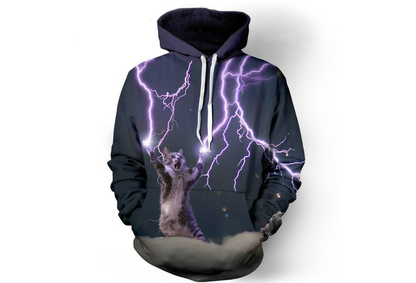 Details about Fashion 3D Hoodie Women Men Funny Purple Lightning Cat Print  Pullover Sweatshirt | Wish