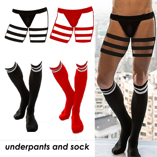 Mens Nightclub Hollow Out Thigh Strap Underwear and Sock Set