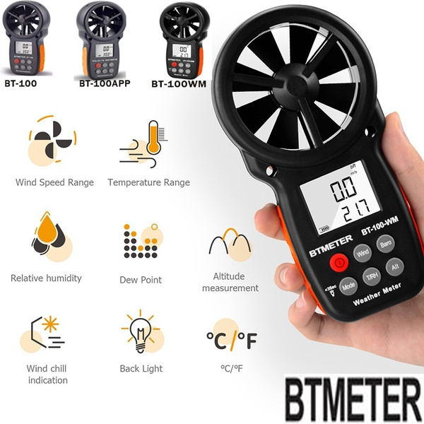 BTMETER BT-100 Anemometro Misuratore di Velocità del Vento Misura la  Temperatura del Vento Velocità CFM con LCD Display per Riprese,HVAC,Drone  Flying