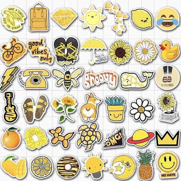 50 Pcs Laptop Cartoon Stickers Bicycle Yellow Trolley case waterproof Decals 