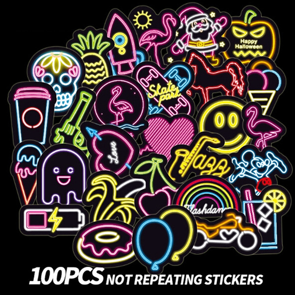100Pcs Neon light stickers kids toy cute sticker for DIY luggage laptop FaX~GQ 
