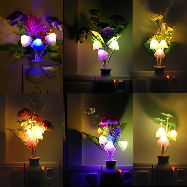 Sensor 7 Color Changing Led Mushroom Flower Night Light Plug in