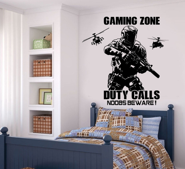 Gamer Vinyl Sticker Children's Bedroom Door Wall 044 Warning War Zone 