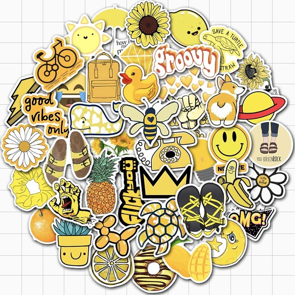 50 Pcs Suitcase Bicycle Laptop DIY Helmet Decal Cartoon Yellow Stickers 