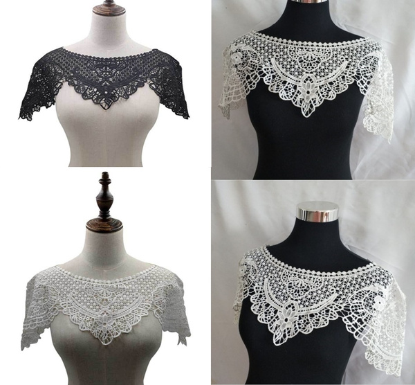 White Knitted Lace Collar Hollowed-Out Shawl Lace Neckline Fabric  Embroidery DIY Sewing Clothing Craft Accessories