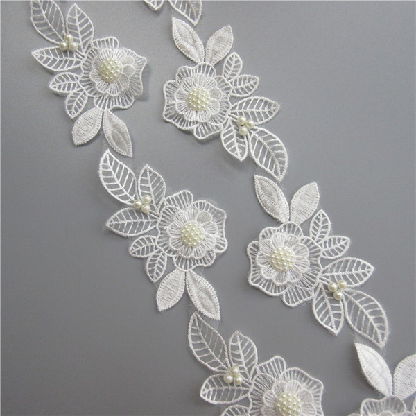 2Yards Embroidered Lace Edge Trim Wedding Dress Ribbon Applique Sewing Craft DIY 