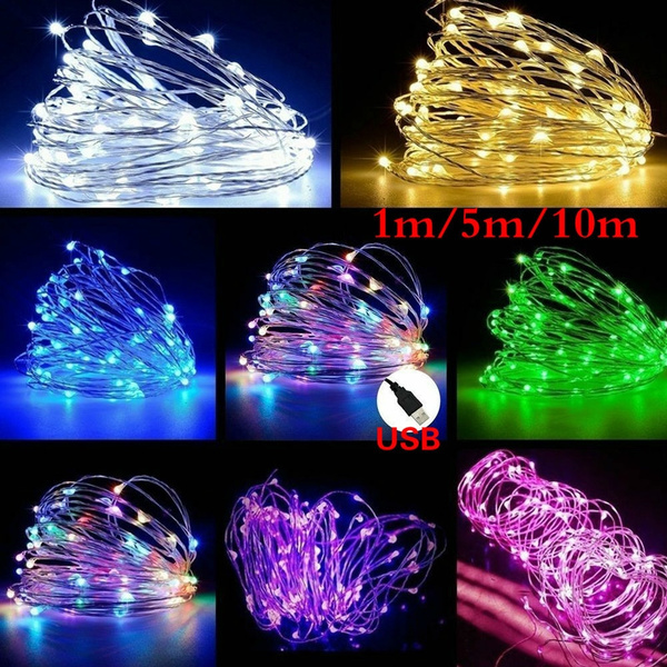 1-10m USB Fairy Lights Copper Wire String Lights Xmas Party Decor Lamp 10-100LED 