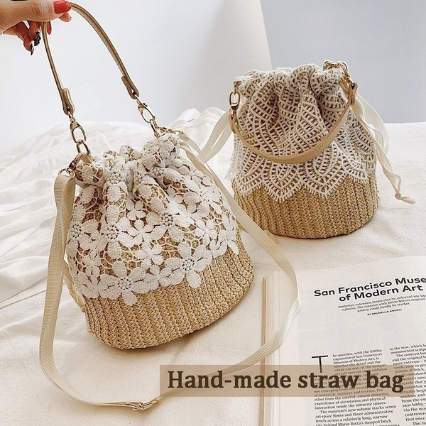 New Straw Women Lace Bucket Bag Causal Holiday Beach Bag Elegant Lace ...